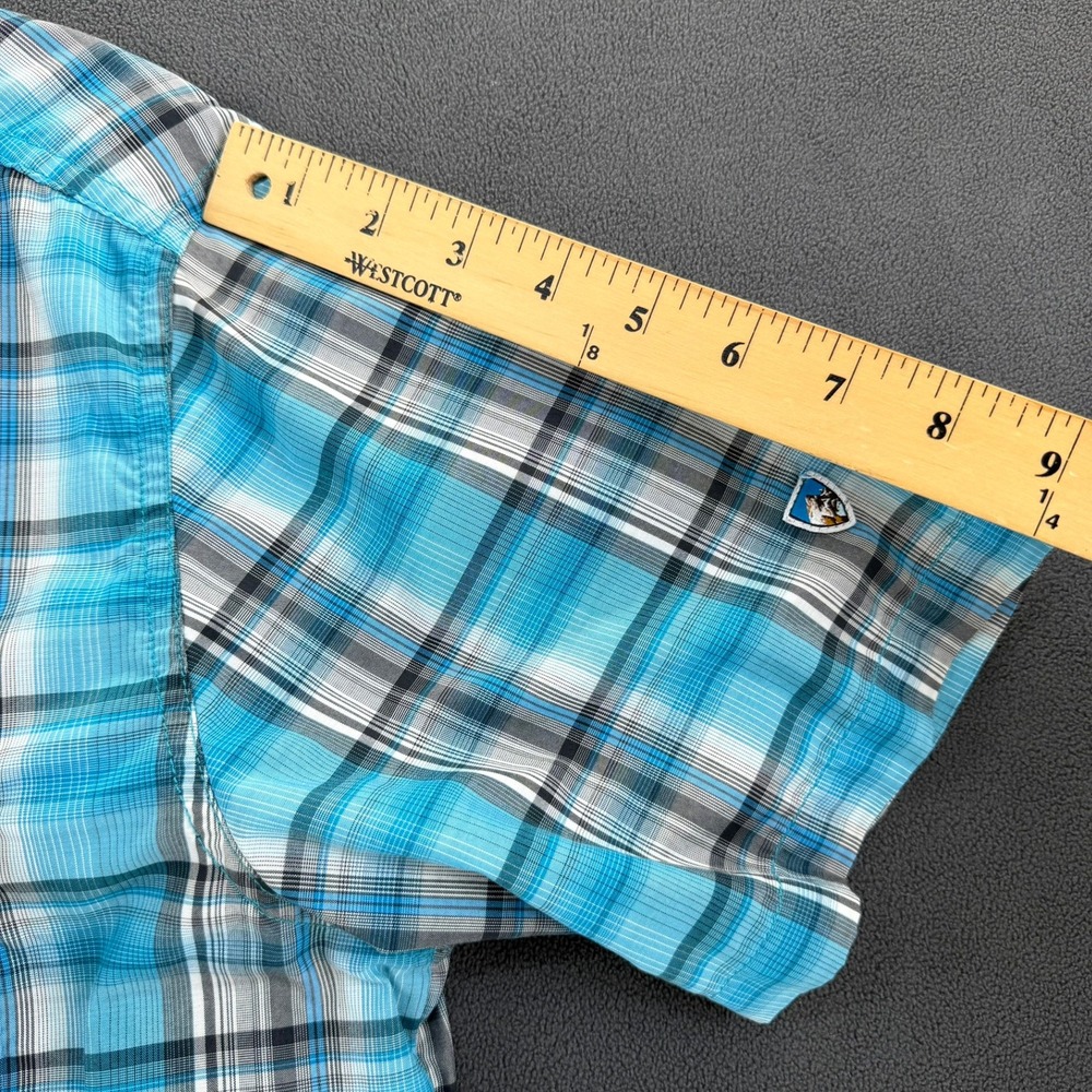 Kuhl Mens Blue Plaid Short Sleeve Button Down Hiking Shirt Large Pockets - Picture 9 of 15